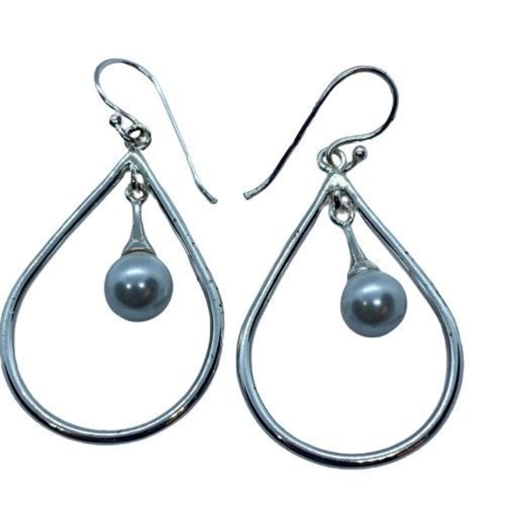 Stunning Silver Tone & Faux Pearl Dangly Teardrop Earrings